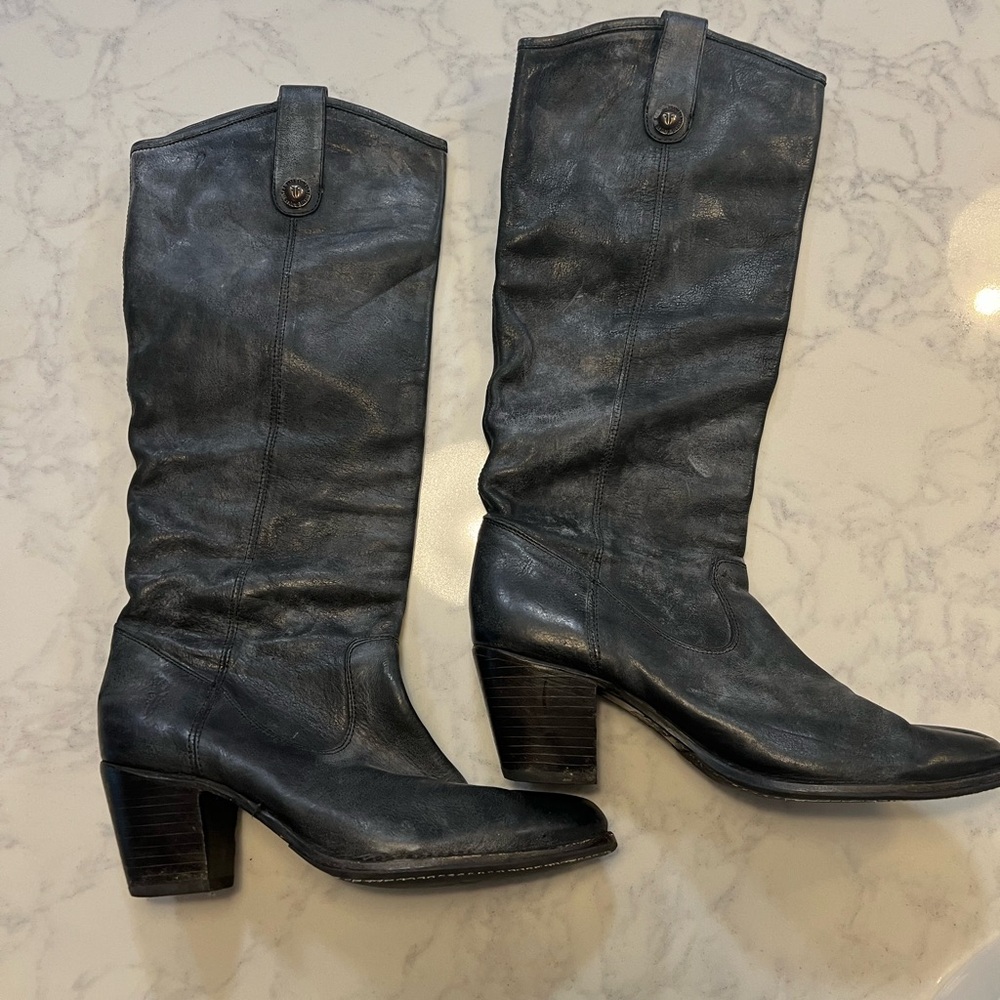 FRYE Jackie Button Black Tall Leather Boots size 9.5